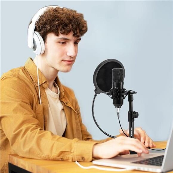 Upgraded Desktop Microphone Stand, Adjustable Mic Stand Desk with Pop Filter - Picture 2 of 7